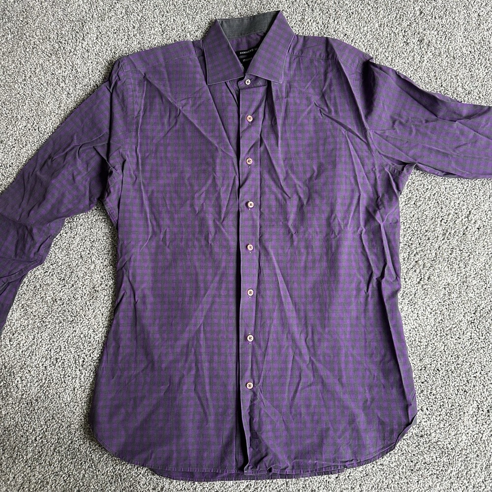 Hammer Made Dress Shirt Italian Fabric Blue Plaid Size‎ 41 / 16 EUC
